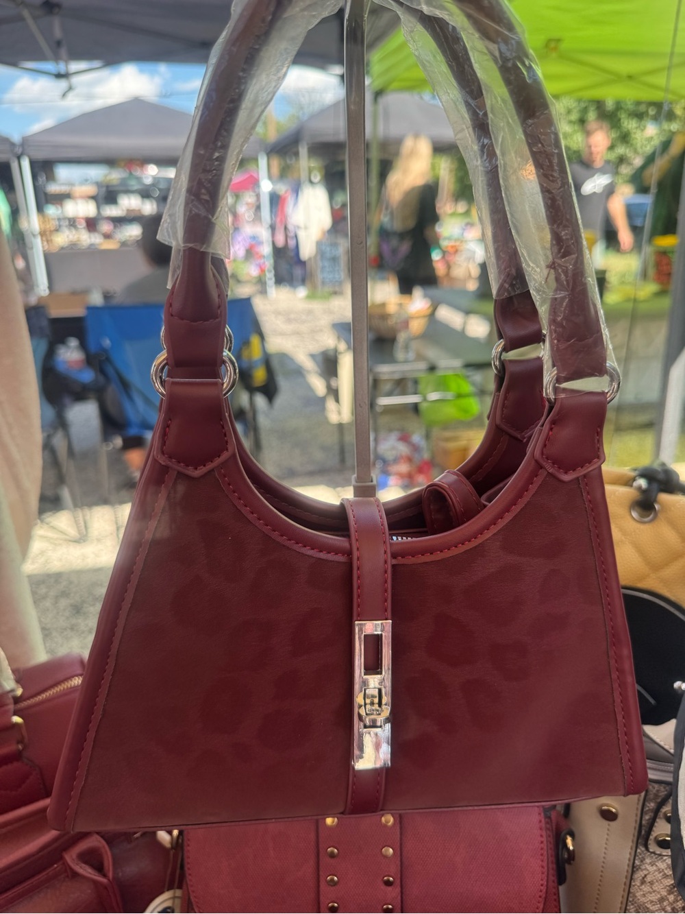 Women's Burgundy Shoulder Bag - Elegant Leopard Print small